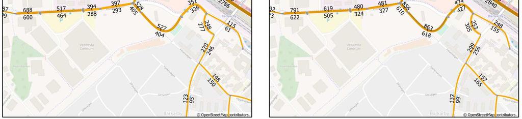 Trafikflöden eftermiddagens maxtimme kl 16-17.