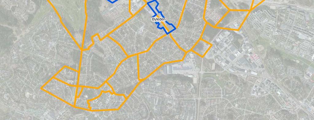 Finfördelade områden (detaljplaneområden) i blått och NYKO-områden i gult. 2.