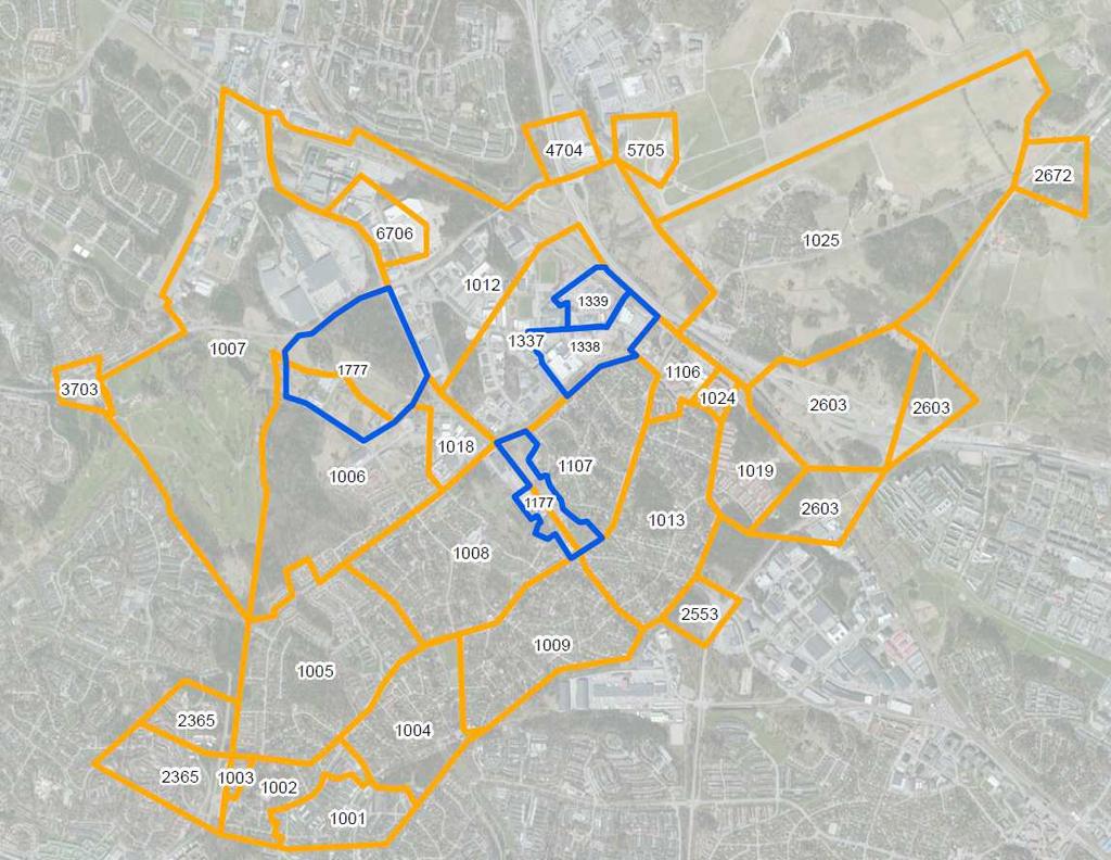 områdena 1338 och 1339 (se Figur 2) som främst bidrar till trafiken längs Fasanvägens förlängning.