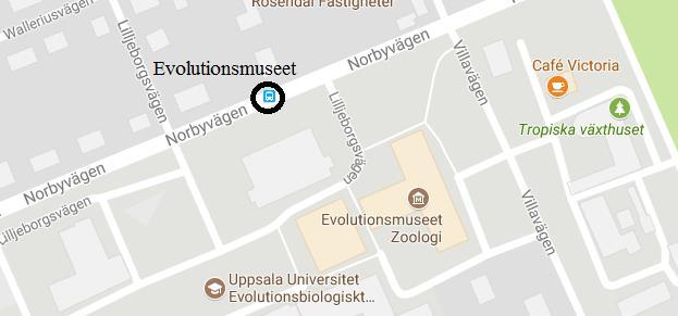 Fredag Valsätraskolan EBC (restid ca 15 min): Buss 7 mot Årsta Centrum via Norby från läge A, hoppa av vid Evolutionsmuseet EBC Thermo fisher (restid ca 30 min)
