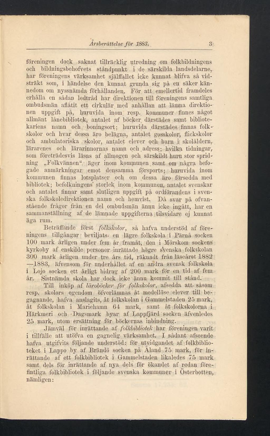 Årsberättelse för 1883.