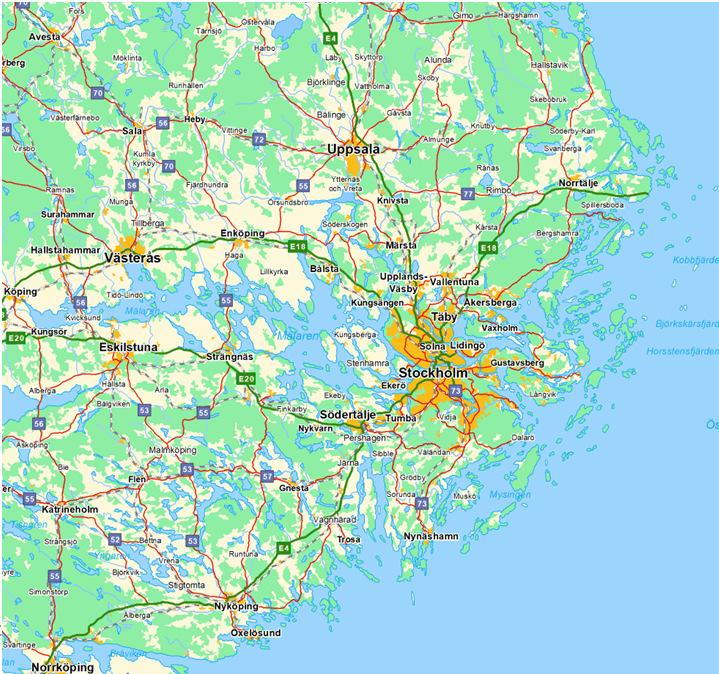 Flygtrafik i Stockholmsområdet antal rörelser (2012) överflygningar 42 000