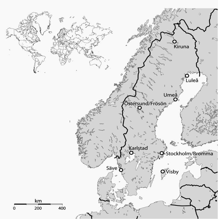 Example: mould growth risk for wood sheltered outdoors (spruce) Calculations made for 8 sites in Sweden 47 years of data from SMHI (T, RH) 100