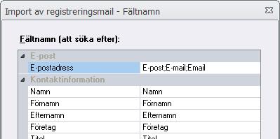 Dialogrutor 23 När du kör en automatisk import så kommer MultiMailer att skanna efter fältnamnen E-post, E-mail och Email när programmet importerar data till E-postadress.