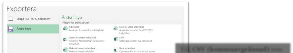 Välj CSV (kommaavgränsad) som