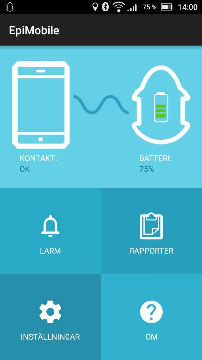 4. EpiMobile applikationen Applikationen har en notifieringsikon uppe i vänstra hörnet av skärmen. Ikonen visar applikationens och sensorns status.