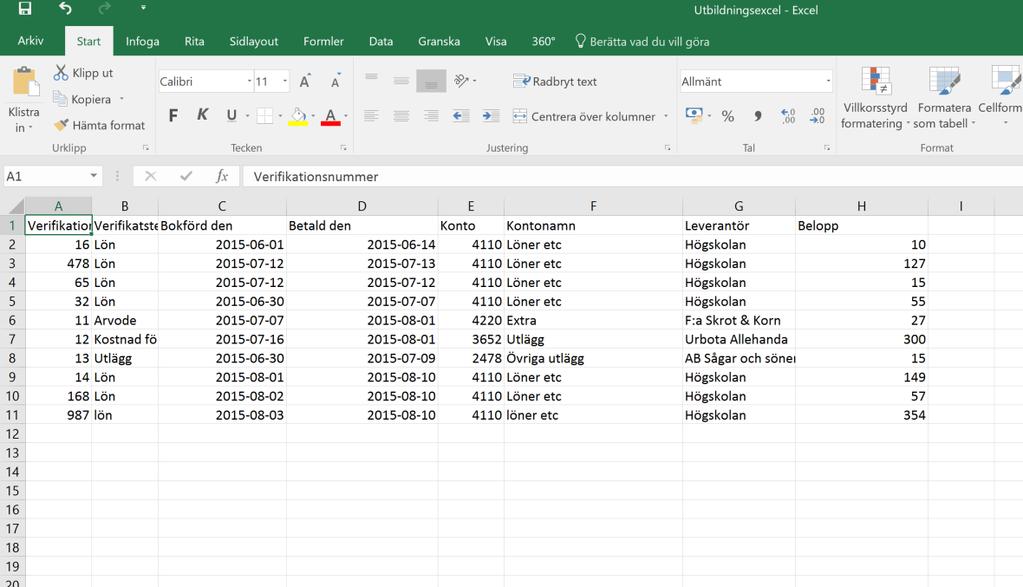 Att skapa en csv-fil (*.csv) Skapa ett Excel-ark med de uppgifter du vill läsa in.