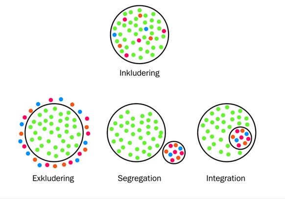 Figur 2: Skolverket, 2014, s. 17. Exkluderingsbegreppet kan förstås som att olikheter på ett kategoriskt sätt sorteras ut och ställs utanför undervisningssystemet.