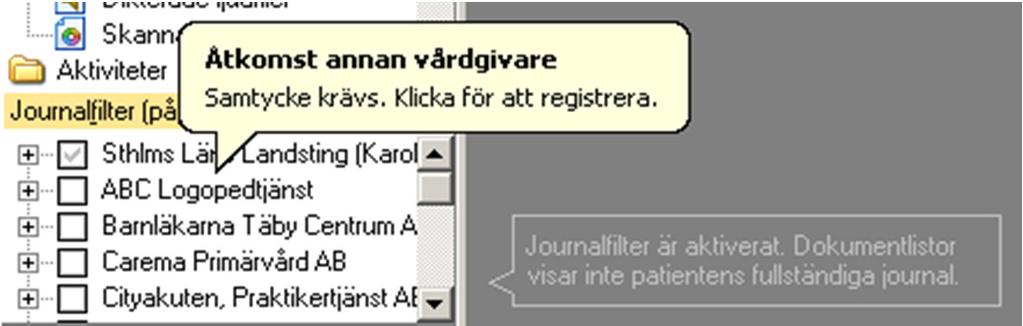 vårddokumentation När man bockar för andra vårdgivare i