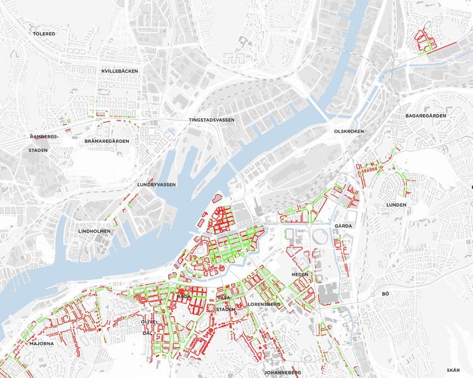 AKTIVA FASADER Följande sammanställning och analys är utifrån existerande data. Det betyder att norra centrum inte alls har den täthet och inte heller struktur som det kommer att ha.