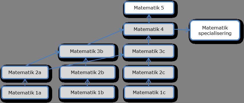 Matematikämnet är indelat i 100-poängskurser på fem nivåer. De tre inledande nivåerna har parallella spår för olika typer av program inom gymnasieskolan.