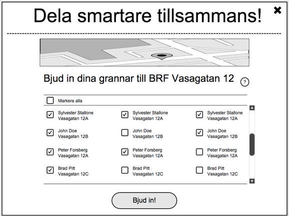 Institutionen för tillämpad fysik och elektronik Figur 14. Skiss över lightbox/modal/sektion för inbjudan av grannar.