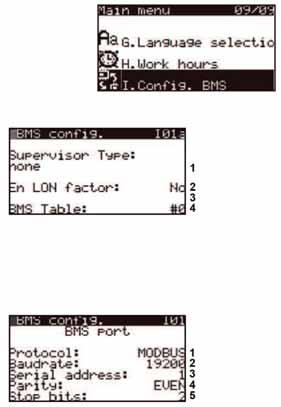 BMS Konfigurationsmeny Vid tryck på NER kan man välja BMS Configuration menu.