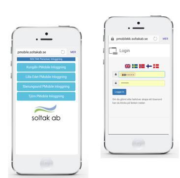 Logga in Gå via mobilens webbläsare och skriv i adressen Pmobile.soltakab.