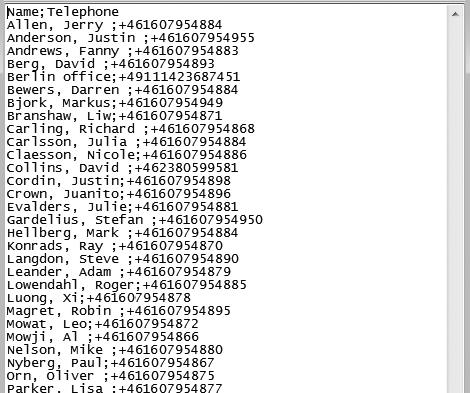 ANVÄNDA WEBBGRÄNSSNITTET Det går även att skapa en csv-fil med ett program som kan spara i oformaterat textformat. Skriv namn följt av semikolon och nummer en kontakt per rad.