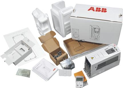Frekvensomriktarförpackning ACH550-01 Användarhandledning Efter att ha öppnat leveransförpackningen, kontrollera att följande komponenter finns med: Frekvensomriktare ACH550 (1) Typ IP21: kartong med