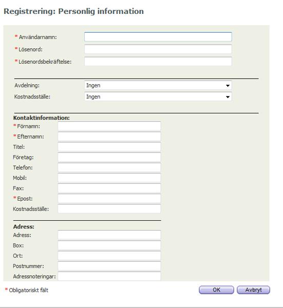 Registrering av ny användare Klicka på din länk som du fick med i välkomstmailet så kommer du till registrering av ny användare.