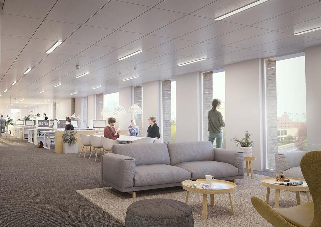 STANDARD The building has a flexible framework and layout, which facilitates a variety of needs, ranging from cell offices to open-plan or activity-based floor plans.