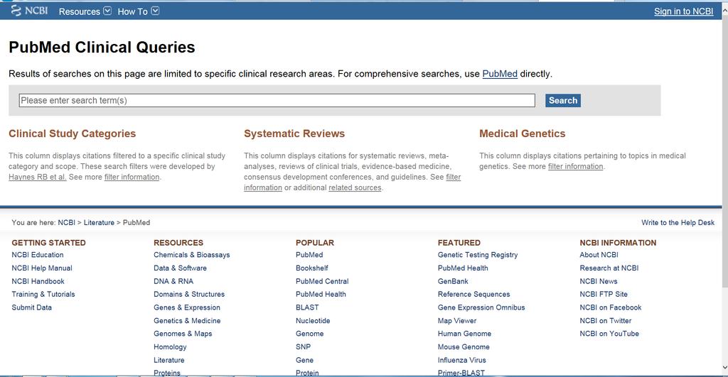 3) Clinical Queries i PubMed - använder sökfilter