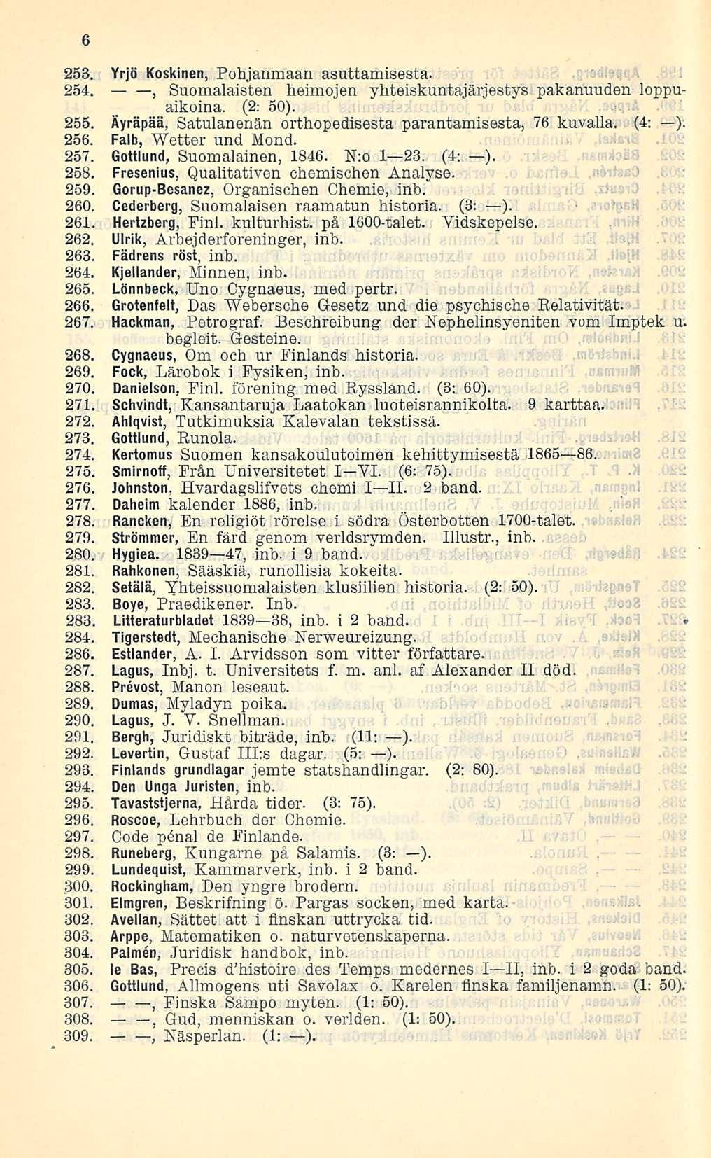 6 253. Yrjö Koskinen, Pohjanmaan asuttamisesta. 254., Suomalaisten heimojen yhteiskuntajärjestys pakanuuden loppuaikoina. (2: 50). 255. Äyräpää, Satulanenän orthopedisesta parantamisesta, 76 kuvalla.