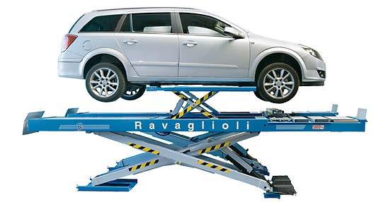 2SI Körbanesaxlyft från Italienska Ravaglioli! Saxlyft med körbanor med uttag för vridplattor samt inbyggda glidplattor bak.