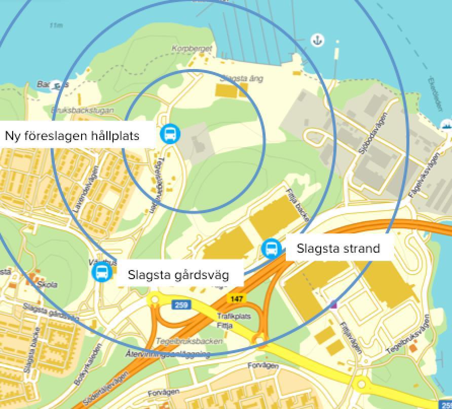 BOTKYRKA KOMMUN Samhällsbyggnadsförvaltningen Planenheten PLANBESKRIVNING 2018-04-24 52 [66] sbf/2017:247 Kollektivtrafik Figur 23 Planområdet för Slagsta strand med de två närmaste