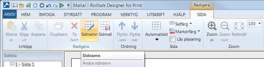 Klicka på Sida 1 i