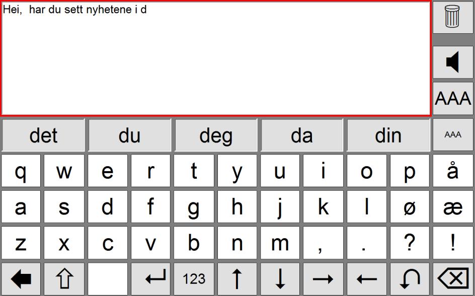 . Fälteditor Här ser du hur det kan se ut med fälteditor som ger användaren möjlighet att bygga en mening med symboler: Fälteditor: när du trycker på fälten/bilderna läggs de till i editorn, man kan