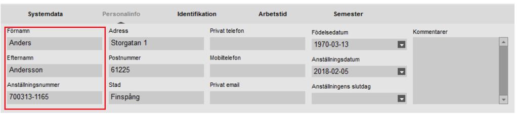 Ange för- och efternamn på den anställde i rätt fält under fliken Personalinfo när du lägger till en anställd.