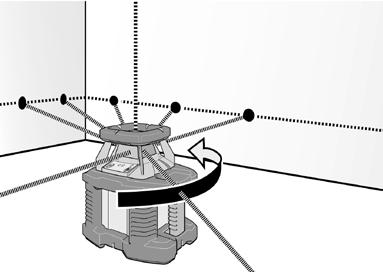 Huvudanvändningar Avvägning Ställ instrumentet på ett stabilt underlag eller stativ. Observera: Det är lämpligt att ställa upp rotationslasern ungefär i samma avstånd till de senare mätpunkterna.