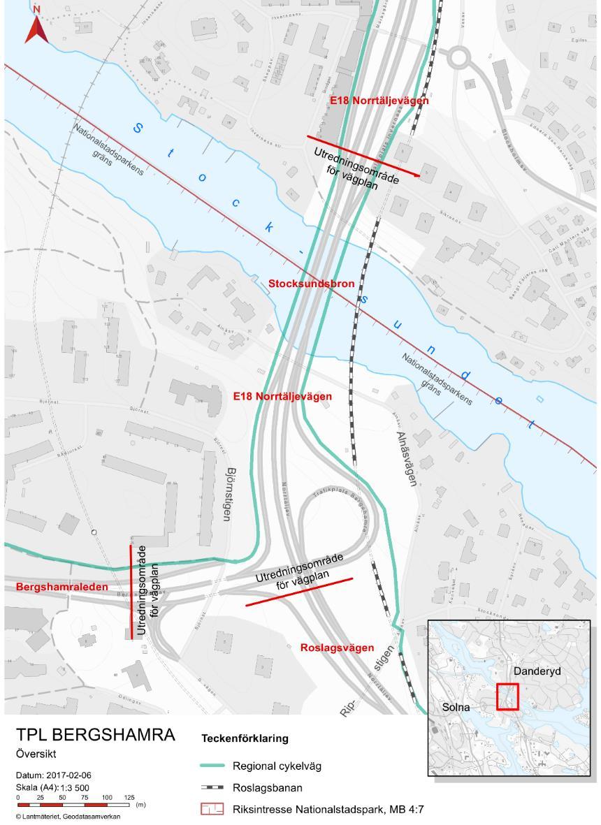3 (11) 1 Inledning Syftet med detta projekt är förbättrad framkomlighet och trafiksäkerhet i trafikplats Bergshamra samt att skapa en ny gång- och cykelbro över Stocksundet.