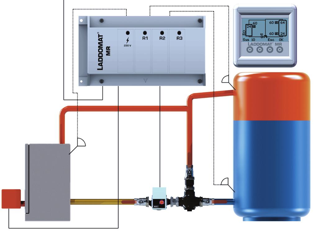 MR 10 Brännarstyrning med termisk ventil för optimal laddning av ackumulatortank.