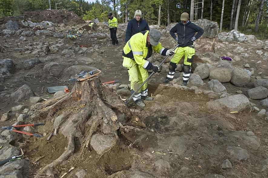 I en annan grav med stor stubbe ( den med sorkboet) hittades utöver ben en björnklo och en keramikbit.