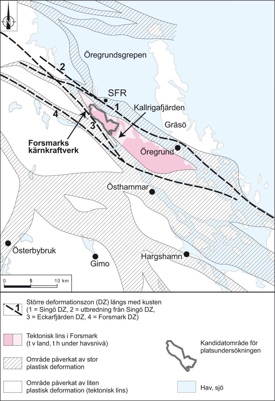 4(22) Figur 2-1. Utsträckning av den tektoniska linsen i Forsmark. Kandidatområdet för Kärnbränsleförvaret är i linsens nordvästra del.