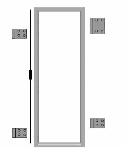 Nedre och mittgångjärn ska vara 45mm (D).