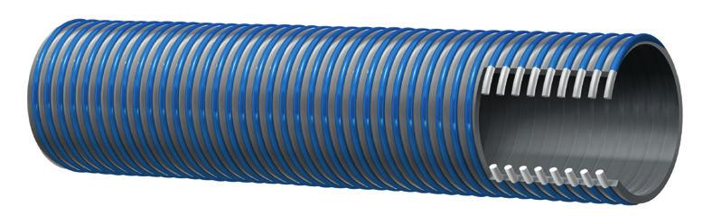 PVC-slang 267BE Spiralsugslang S&D - PVC Superelastisk Invändigt: Grå PVC Armering: Vit helinbäddad härdad PVC spiral Utvändigt: Grå svagt korrugerad PVC med blå härdad PVC spiral Användning: En