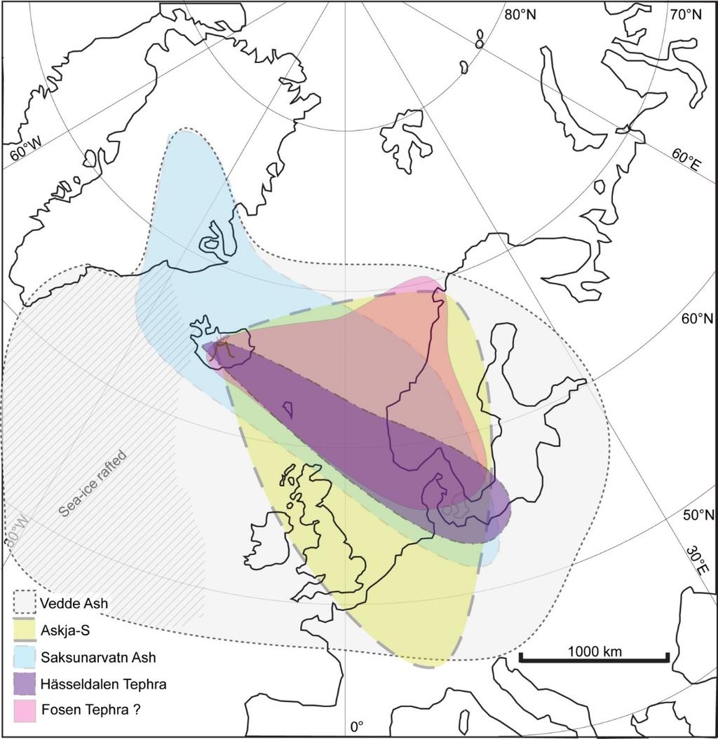 Tefrautbredning under den senaste istidens slutfas (Lind, 2014) Viktiga