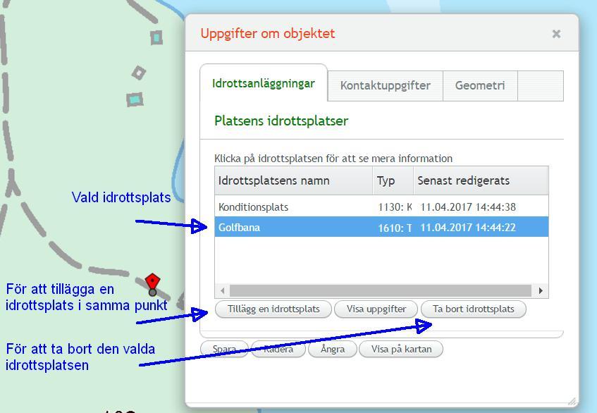 En punkt kan innehålla flera olika idrottsplatser (bild 19). Speciellt vanligt är det vid större idrottsparker var det finns möjlighet att utföra olika slag av idrott.