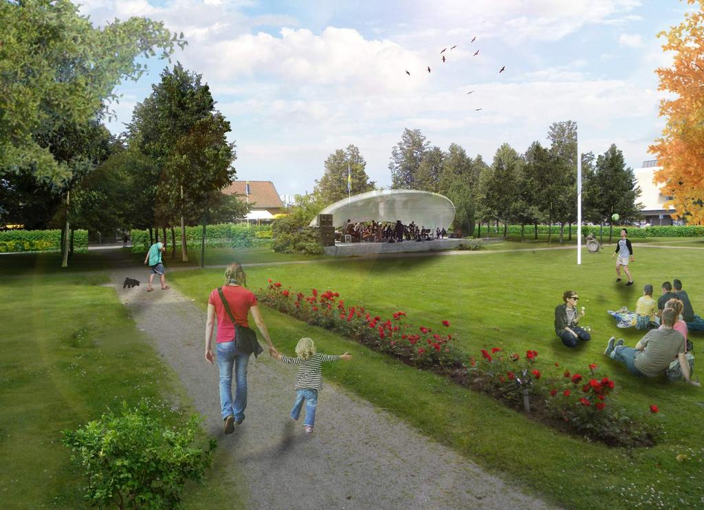 CENTRALPARKEN UTRYMME FÖR AKTIVITET Centralparken är ortens finrum. Parken har stor betydelse för ortens karaktär och ger ett viktigt första välkomnande till orten.