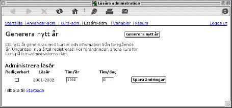 Användarhandledning: Studierektorns sidor 3.3.4 Läsårsadministration På Läsårs-adm sidan kan du redigera och generera nya läsår.