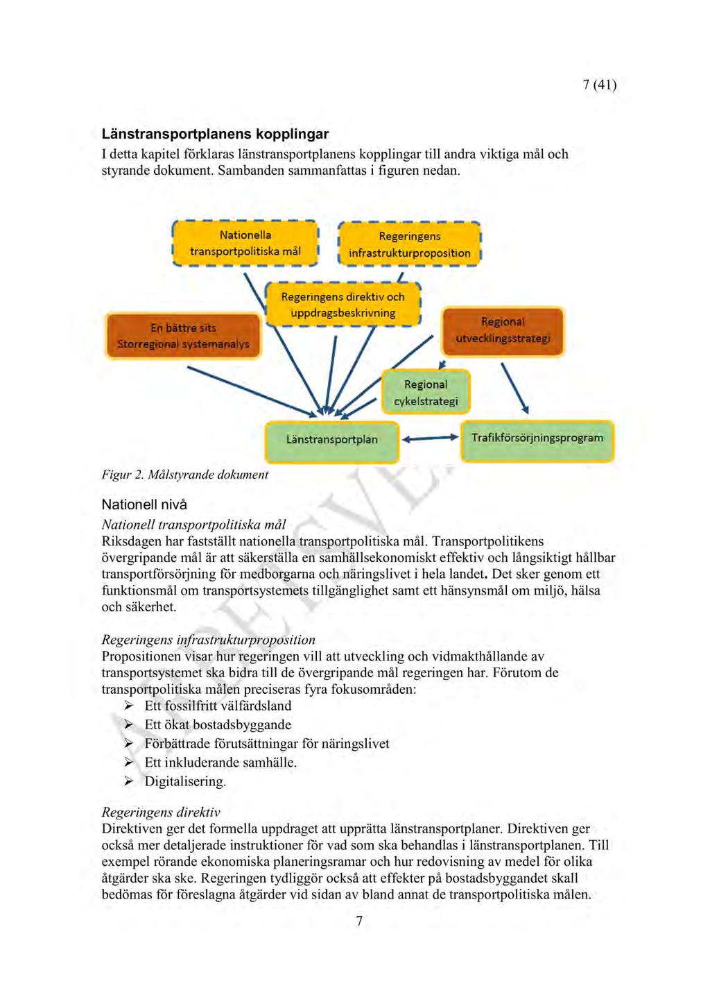 7 (41) Länstransportplanens kopplingar I dettakapitel förklaraslänstransportplanens kopplingartill andraviktiga mål och styrandedokument.sambandensammanfattas i figuren nedan. Figur.
