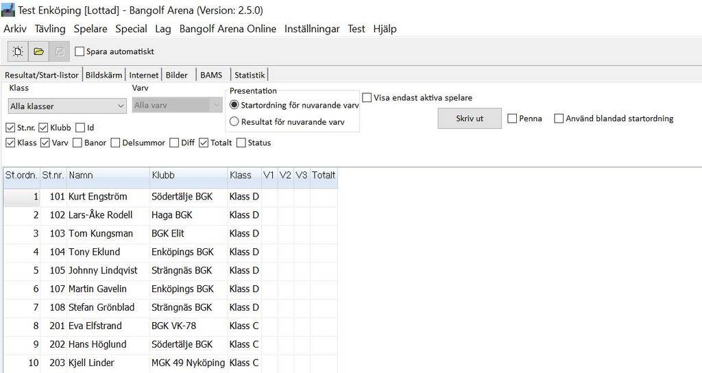 När alla klasser är lottade så vill man skriva ut startlistor