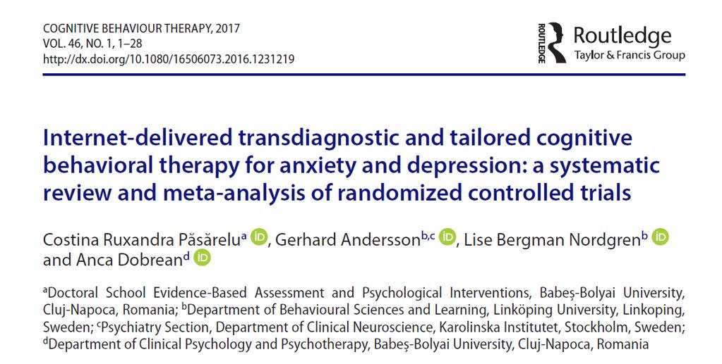 14 Type of protocol (transdiagnostic vs. tailored) had no effect on anxiety (pre-post Qbet =.13, p =.