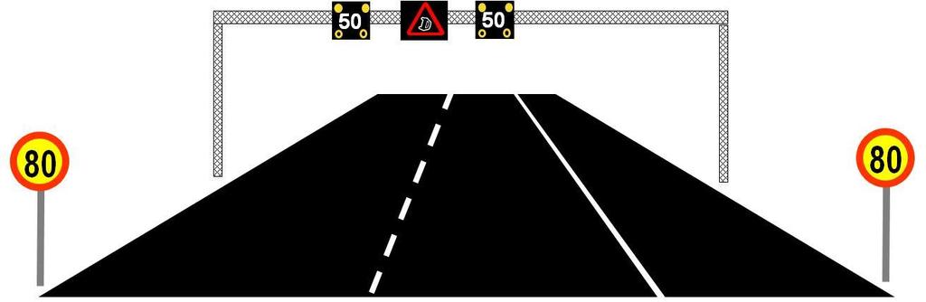 6 Bild på annan fara med tilläggstext Nedan visas exempel på utformning av varning för fara på motorväg utan