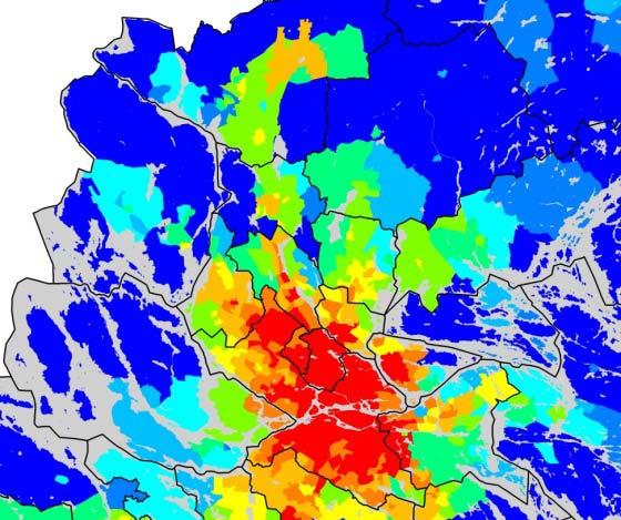 En första kartbild visar hela länet och en andra kartbild visar på en inzoomning av områden där analysen av variabeln