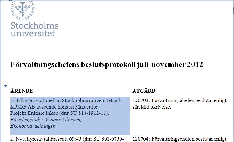 Protokollsutdrag Om du behöver göra ett protokollsutdrag på ett ärende i förvaltningschefens beslutsprotokoll kan du kopiera texten och klistra in i mallen för protokollsutdrag.