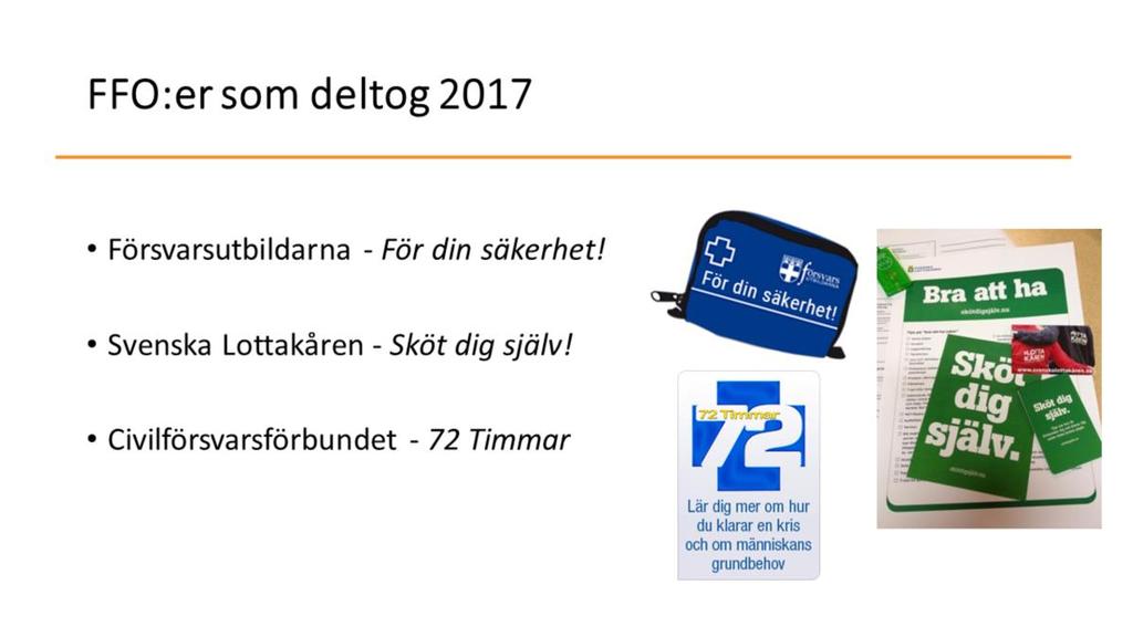 Under KBV 2017 deltog Försvarutbildarna, Svenska Lottakåren och Civilförsvarsförbundet. Organisationerna fortsatte med koncept som de redan tidigare utvecklat.