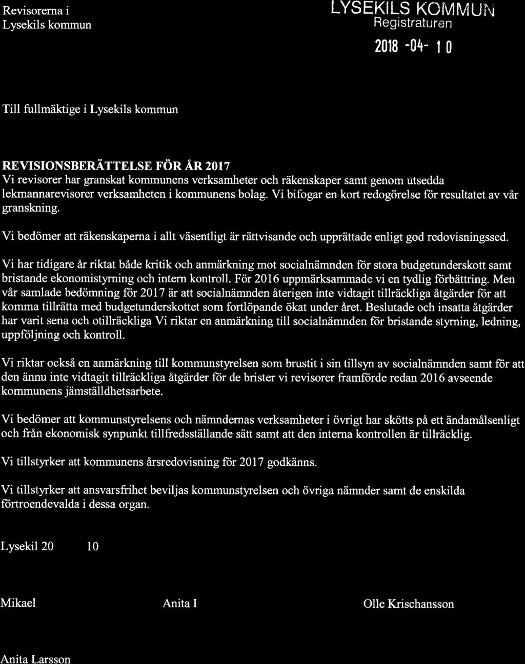Revisorerna i Lysekils kommun LYSEKILS KOMMUI.