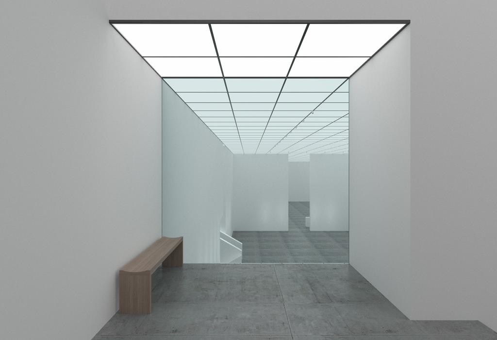 Sett ifrån markplanet uppenbarar sig överraskande ett konstmuseum för den nyfikne förbipasserande som tittar in i periskopet.
