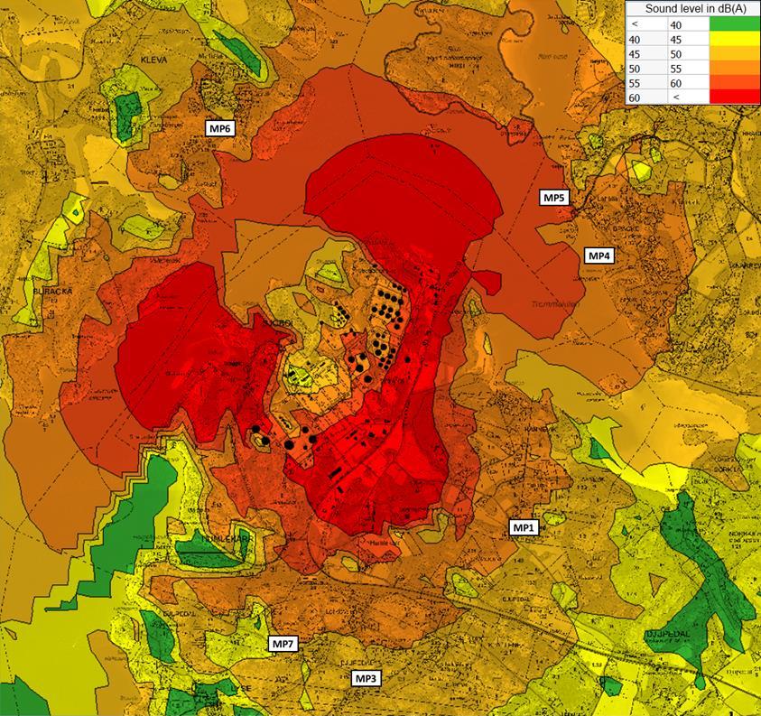 Figur 29 Simulering av byggbuller under byggfas 2 som värsta scenario.